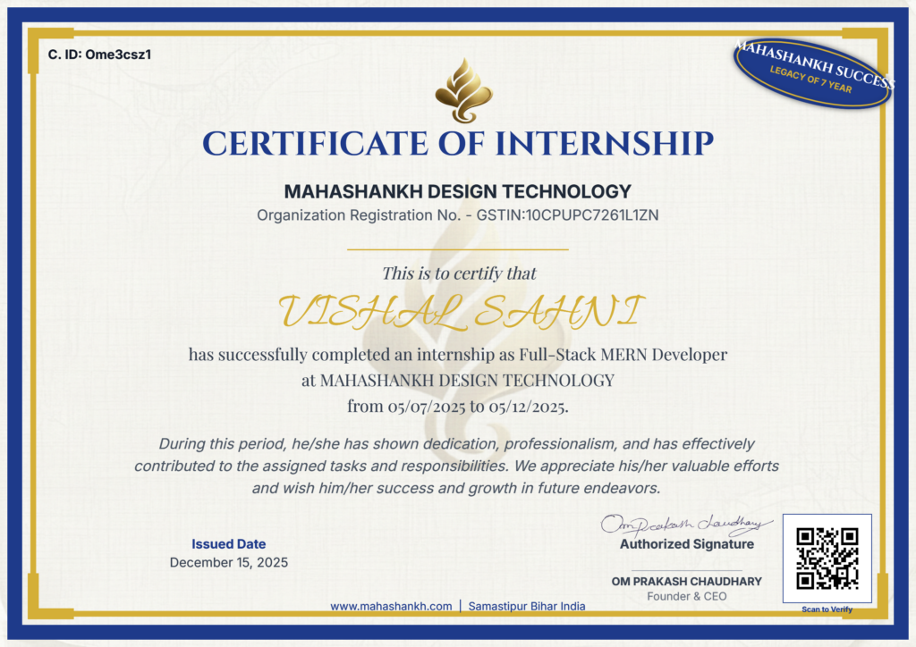 VISHAL SAHNI Certificate 7